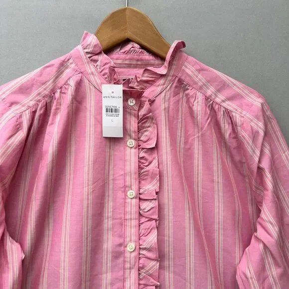 🎉5 for $45 🎉 NWT Ann Taylor Top Blouss Shirt Size L Pink - Picture 5 of 11